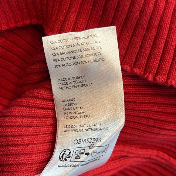 Anthropologie Maeve Bell Sleeve Red Polo Ribbed Crop Length Sweater sz S - Picture 11 of 13